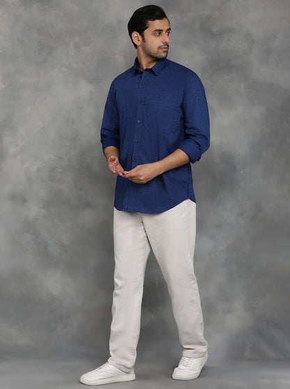 Navy Blue Printed Smart Fit Semi Casual Shirt | GreenFibre
