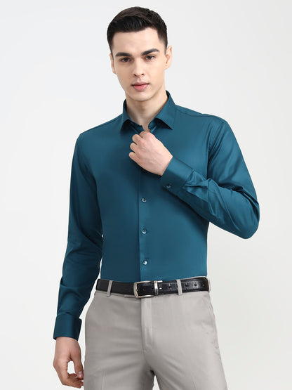 Teal Solid Slim Fit Party Wear Shirt | Wyre