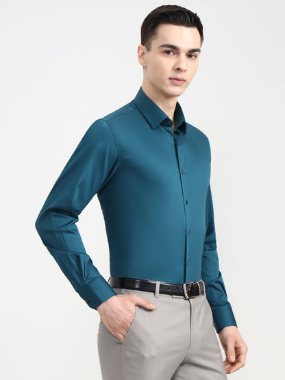 Teal Solid Slim Fit Party Wear Shirt | Wyre