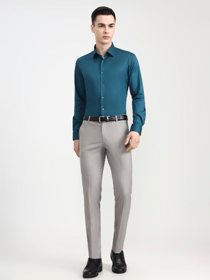 Teal Solid Slim Fit Party Wear Shirt | Wyre