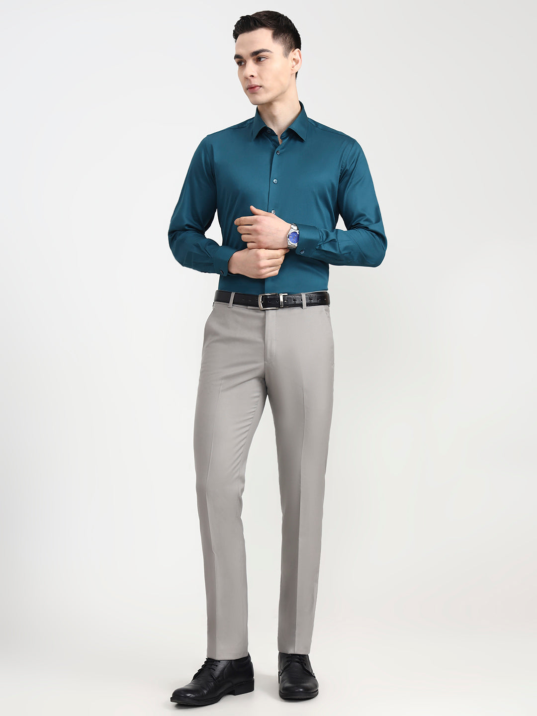 Teal Solid Slim Fit Party Wear Shirt | Wyre