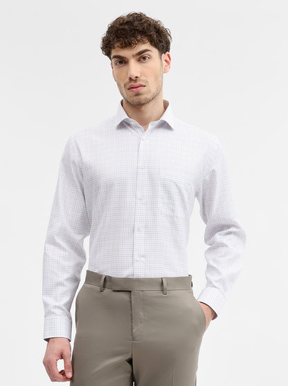 White & Blue Checked Regular Fit Formal Shirt | Greenfibre