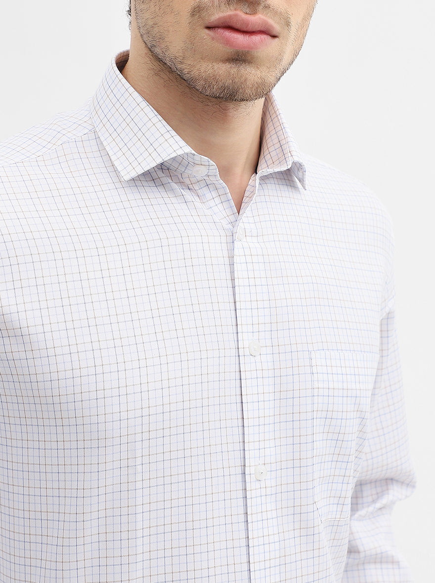White & Blue Checked Regular Fit Formal Shirt | Greenfibre