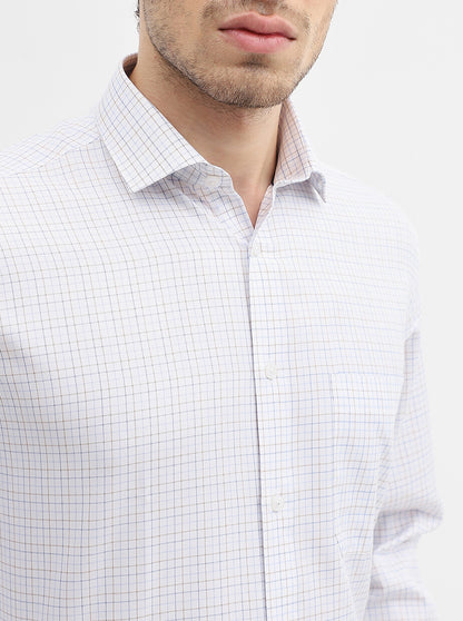White & Blue Checked Regular Fit Formal Shirt | Greenfibre