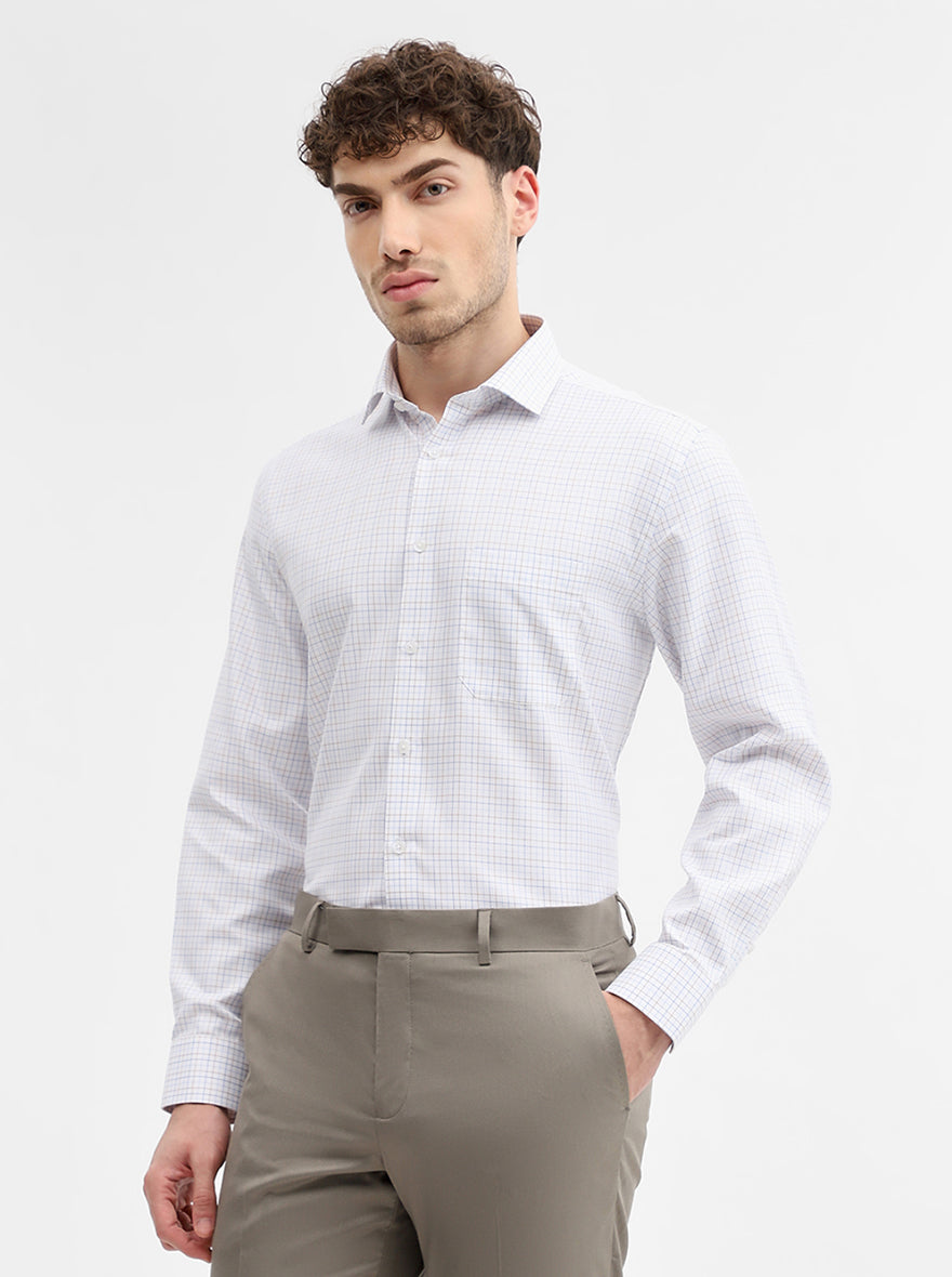 White & Blue Checked Regular Fit Formal Shirt | Greenfibre