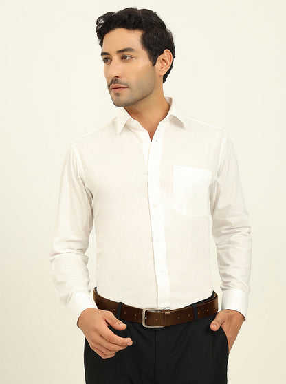 White Solid Slim Fit Formal Shirt | Metal