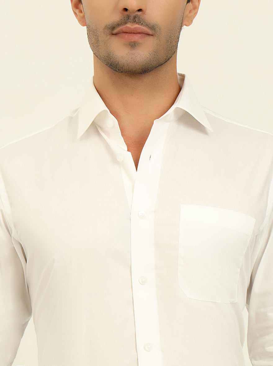 White Solid Slim Fit Formal Shirt | Metal