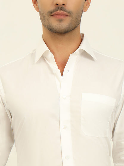 White Solid Slim Fit Formal Shirt | Metal