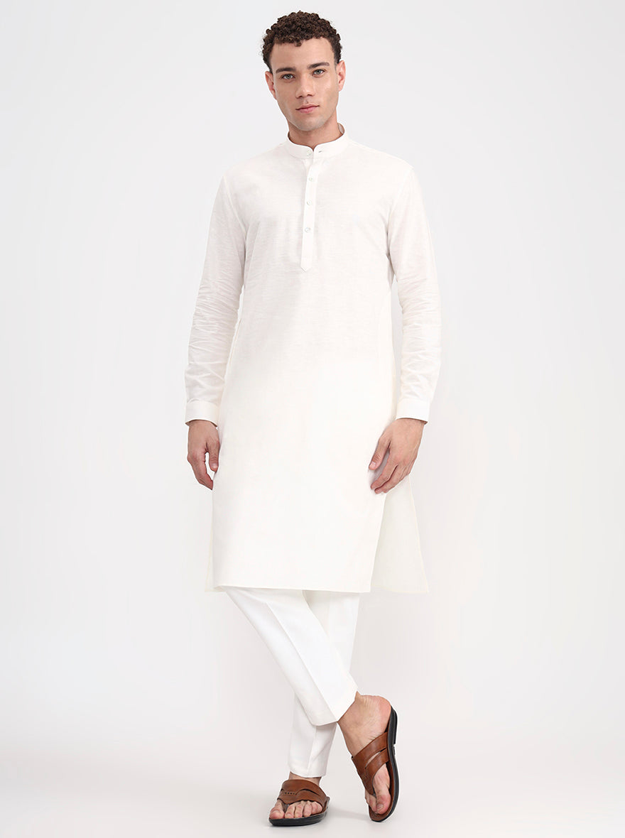 Cream Solid Regular Fit Modi Kurta | JadeBlue