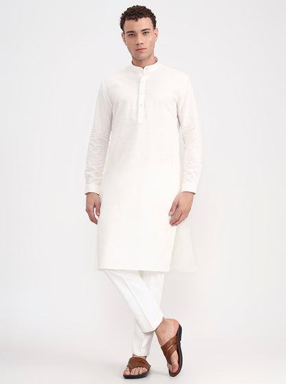 Cream Solid Regular Fit Modi Kurta | JadeBlue