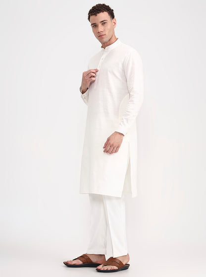 Cream Solid Regular Fit Modi Kurta | JadeBlue