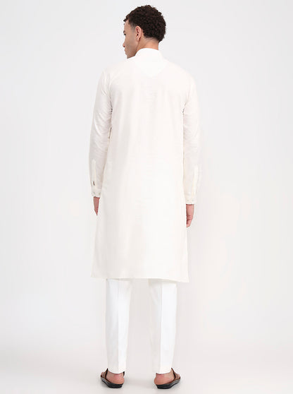 Cream Solid Regular Fit Modi Kurta | JadeBlue