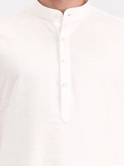 Cream Solid Regular Fit Modi Kurta | JadeBlue
