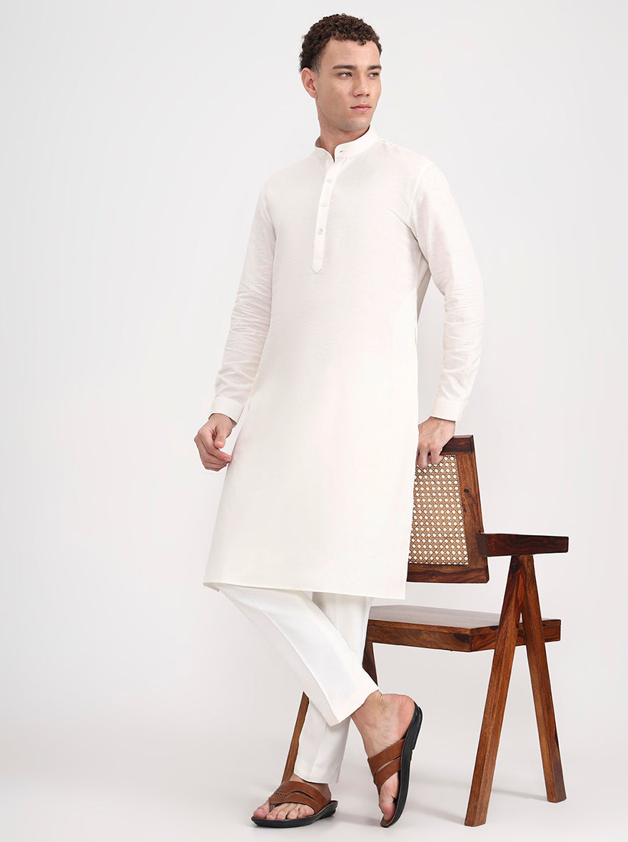 Cream Solid Regular Fit Modi Kurta | JadeBlue