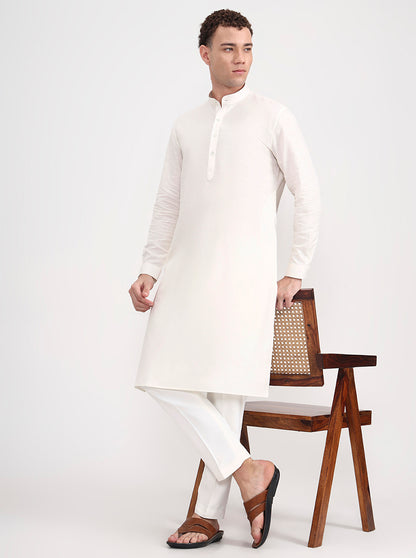 Cream Solid Regular Fit Modi Kurta | JadeBlue