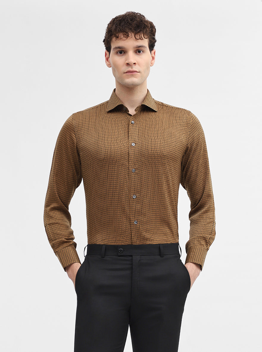 Golden & Black Printed Slim Fit Formal Shirt | JadeBlue Super Luxe