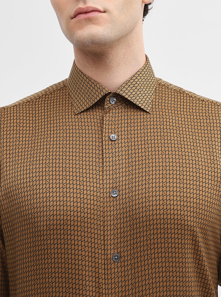 Golden & Black Printed Slim Fit Formal Shirt | JadeBlue Super Luxe