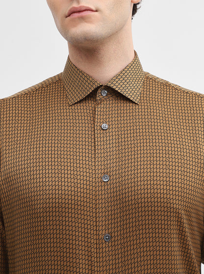Golden & Black Printed Slim Fit Formal Shirt | JadeBlue Super Luxe
