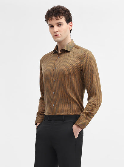 Golden & Black Printed Slim Fit Formal Shirt | JadeBlue Super Luxe