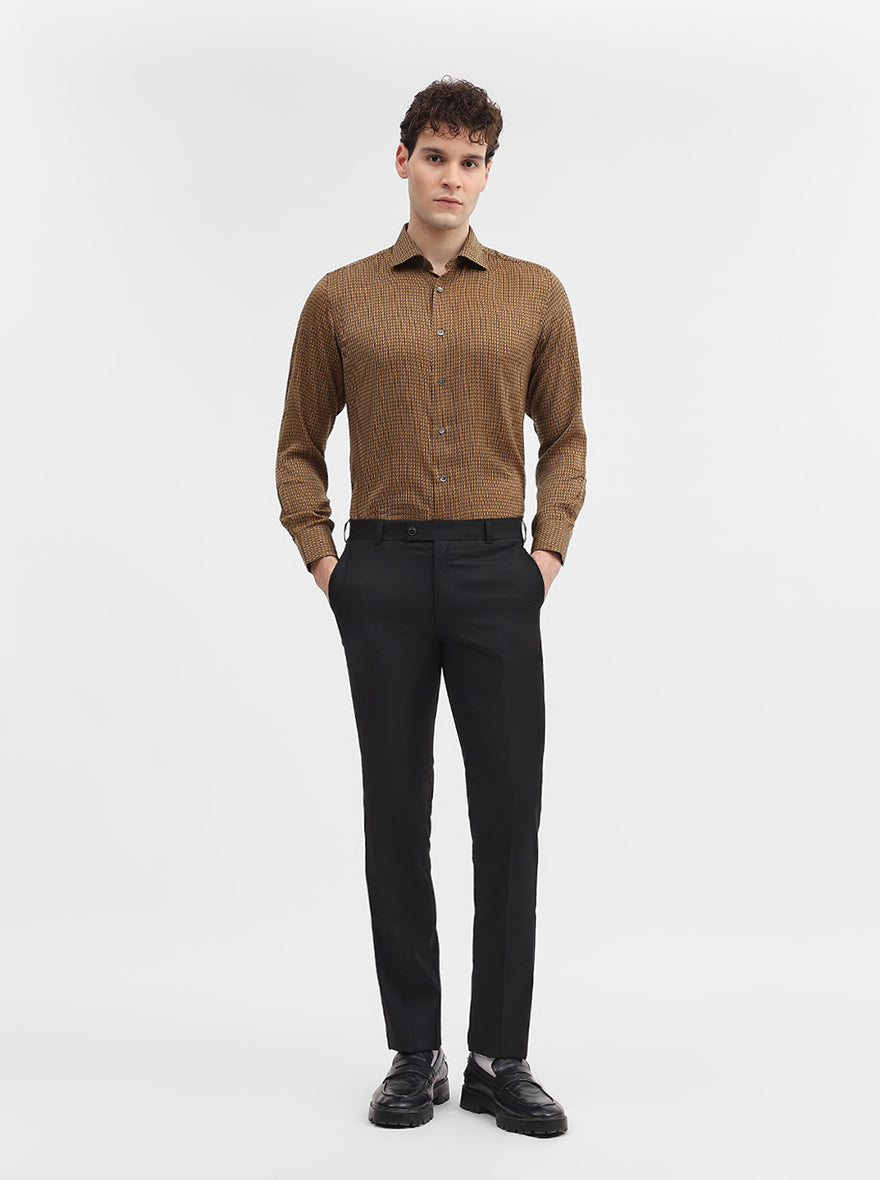 Golden & Black Printed Slim Fit Formal Shirt | JadeBlue Super Luxe