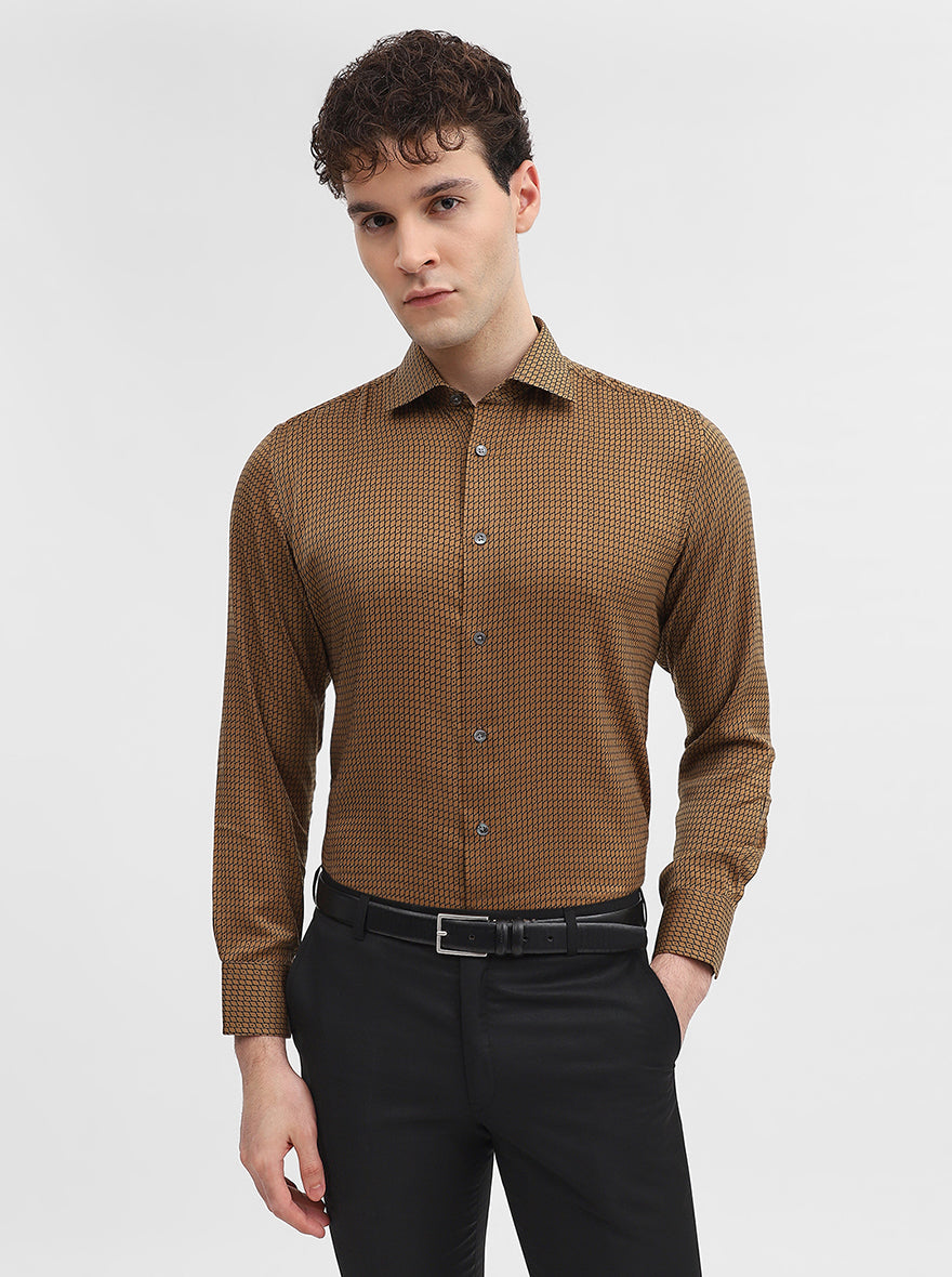 Golden & Black Printed Slim Fit Formal Shirt | JadeBlue Super Luxe