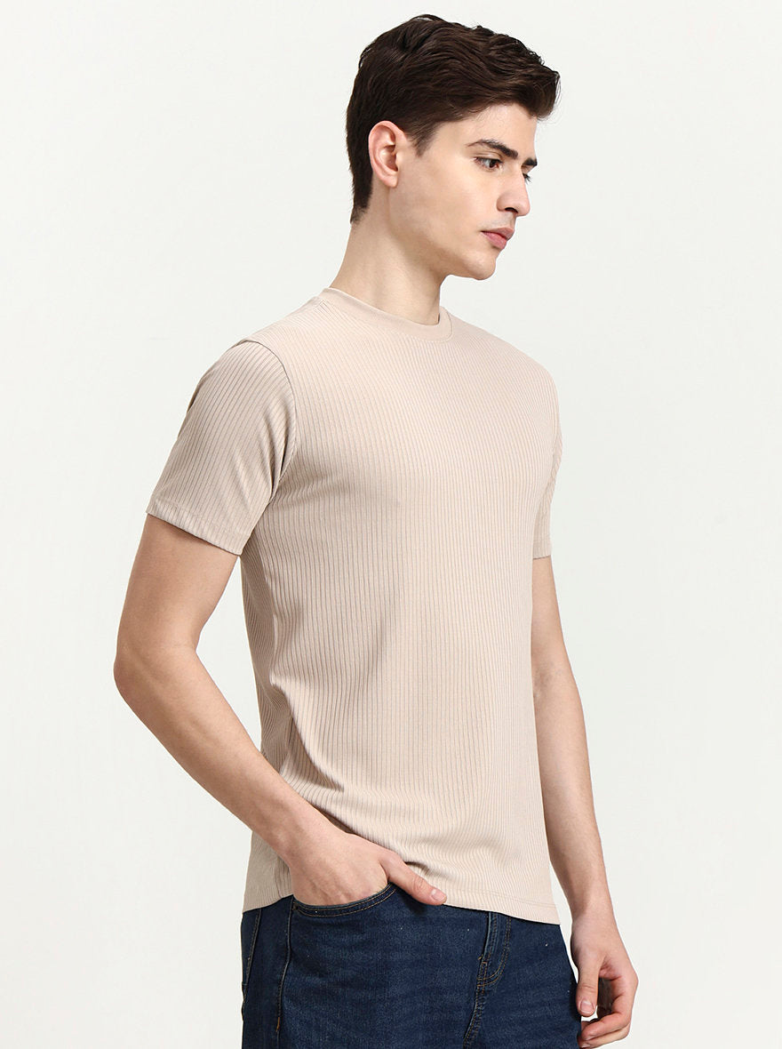 Fawn Striped Slim Fit T-Shirt | Greenfibre
