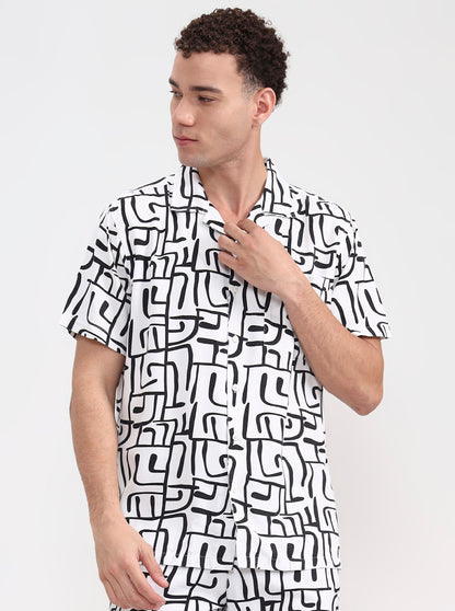 White & Black Printed Slim Fit Shorts | JadeBlue