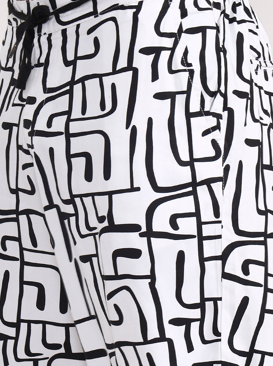 White & Black Printed Slim Fit Shorts | JadeBlue