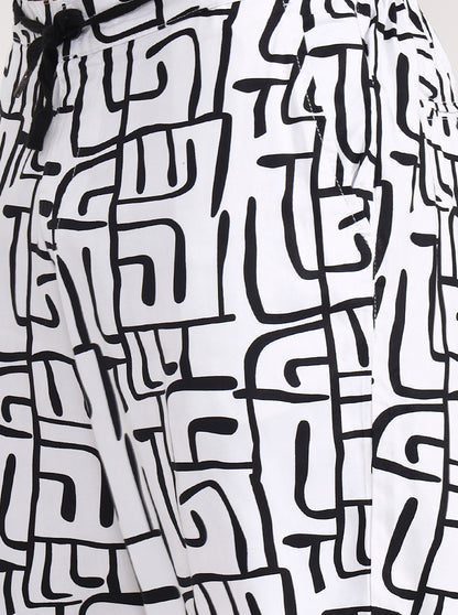 White & Black Printed Slim Fit Shorts | JadeBlue