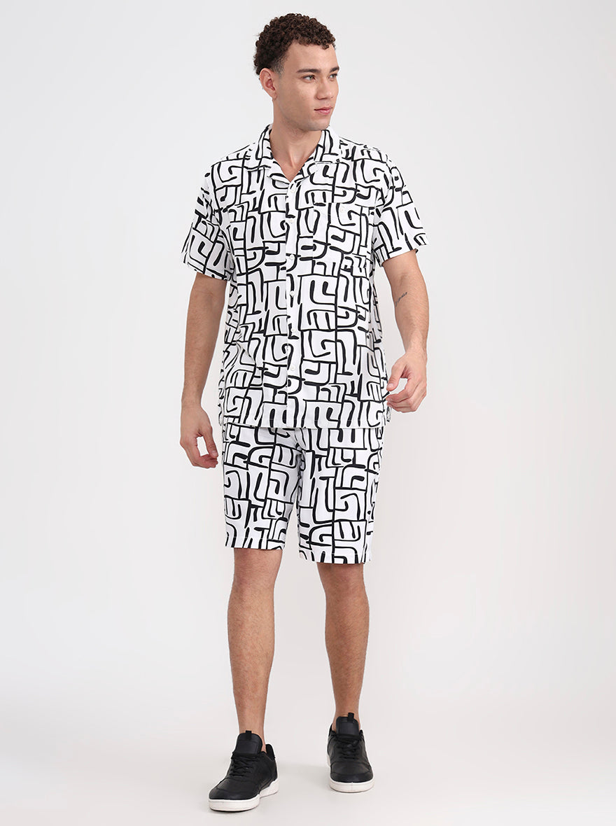 White & Black Printed Slim Fit Shorts | JadeBlue