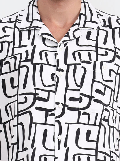 White & Black Printed Slim Fit Shorts | JadeBlue