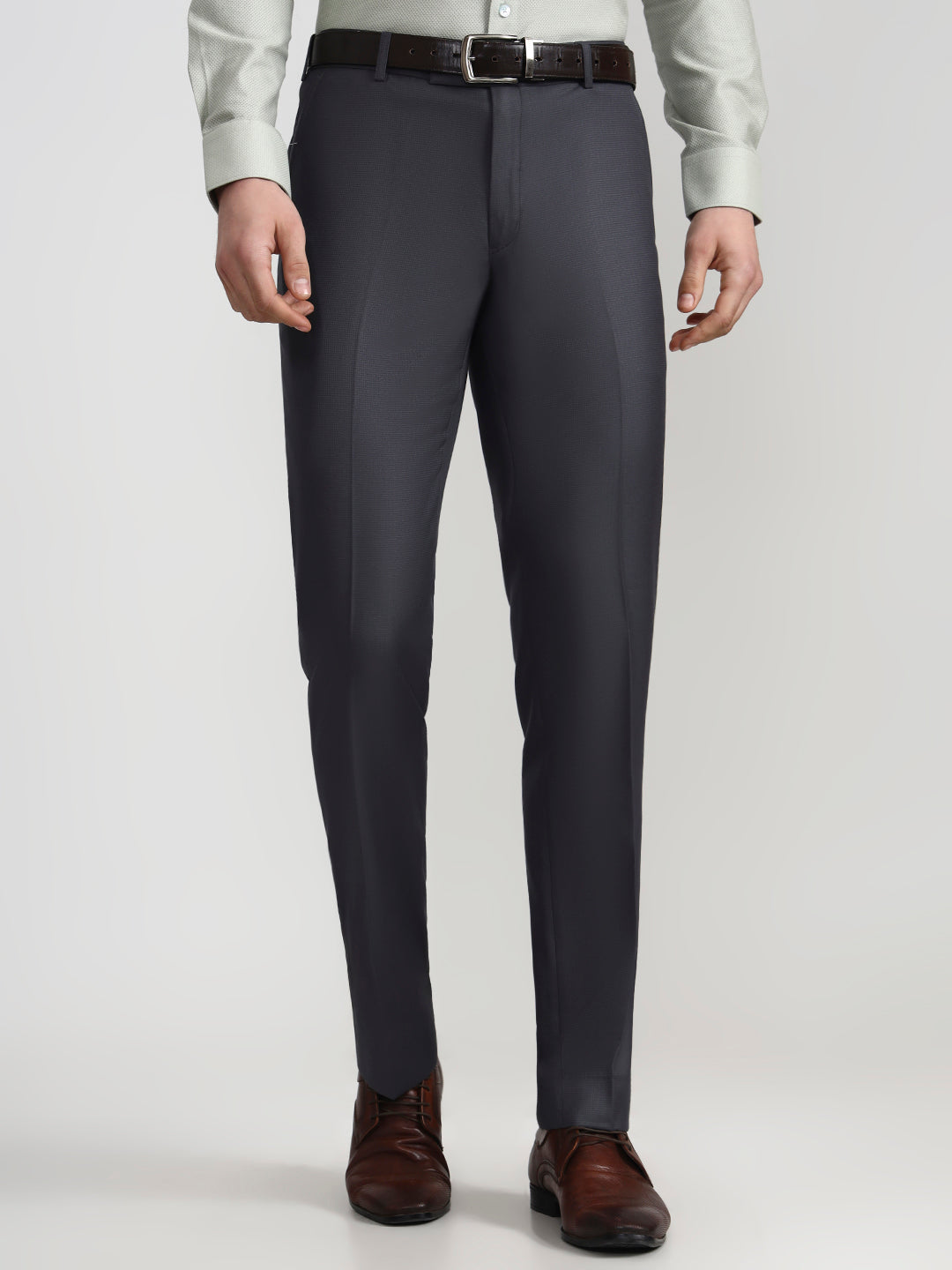 Dark Grey Solid Slim Fit Formal Trouser | JadeBlue
