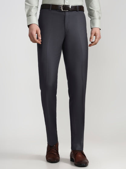 Dark Grey Solid Slim Fit Formal Trouser | JadeBlue