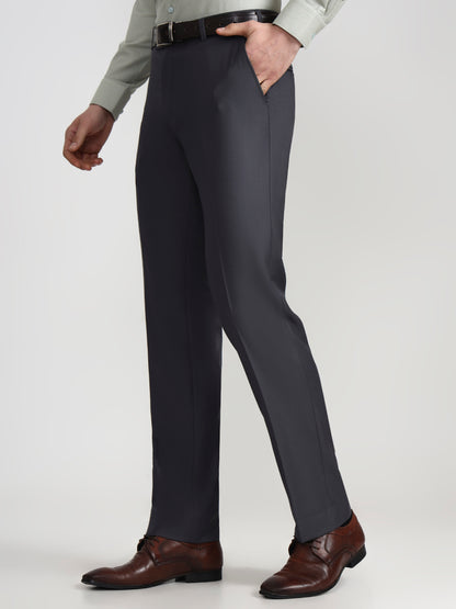 Dark Grey Solid Slim Fit Formal Trouser | JadeBlue