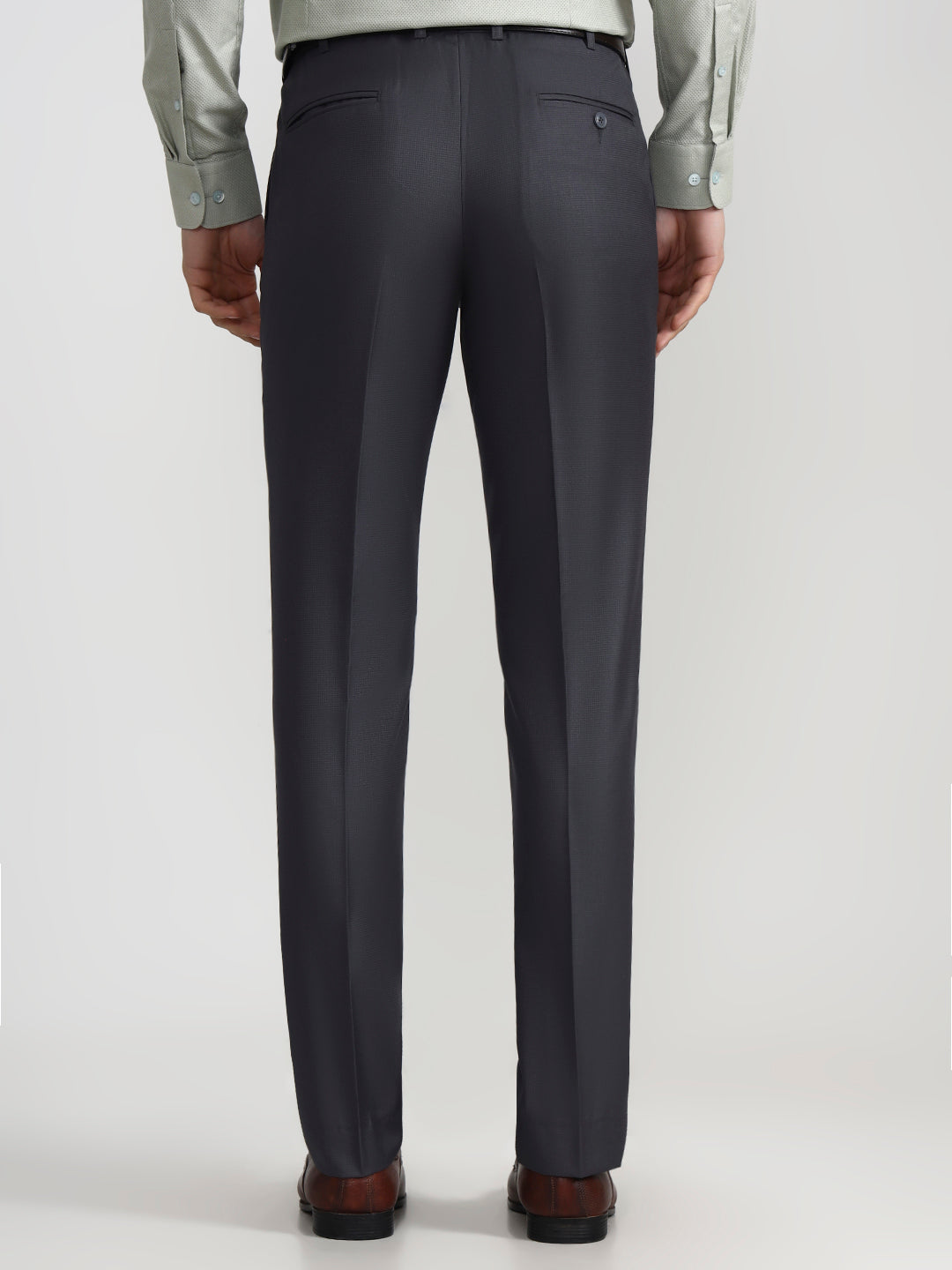 Dark Grey Solid Slim Fit Formal Trouser | JadeBlue