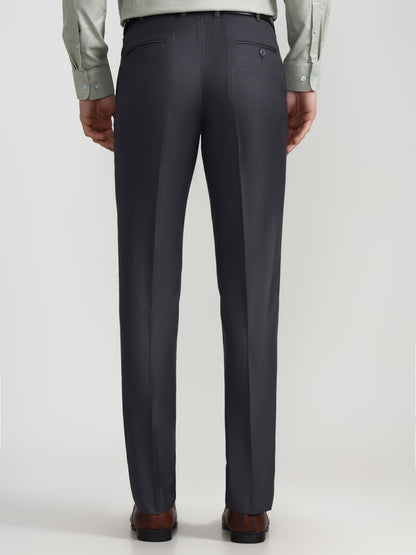 Dark Grey Solid Slim Fit Formal Trouser | JadeBlue