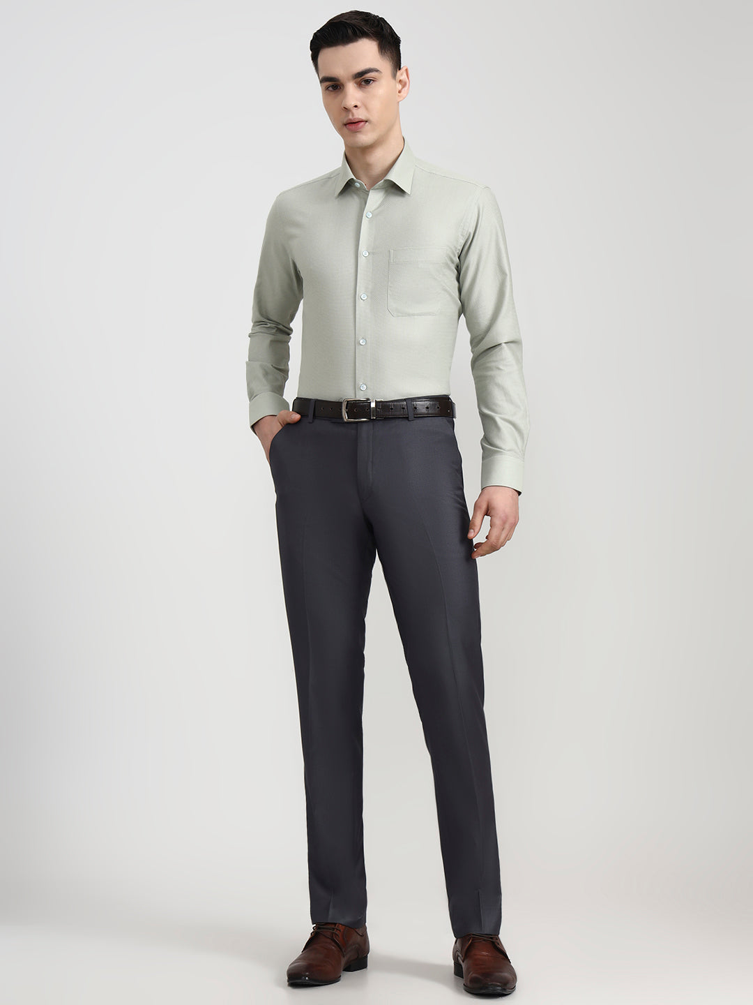 Dark Grey Solid Slim Fit Formal Trouser | JadeBlue