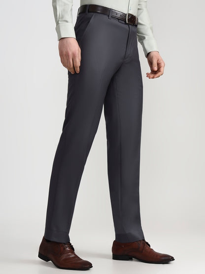 Dark Grey Solid Slim Fit Formal Trouser | JadeBlue