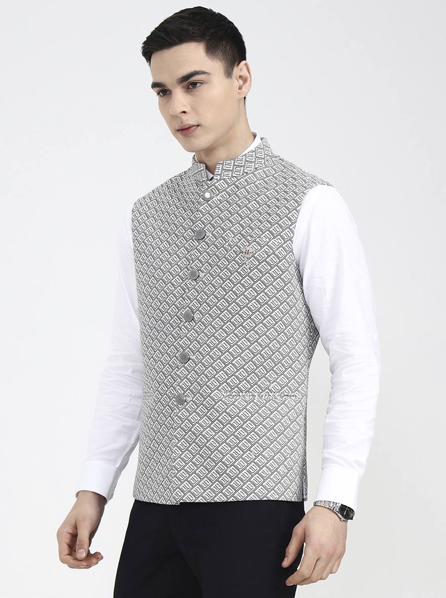 White Printed Regular Fit Waistcoat | Wyre