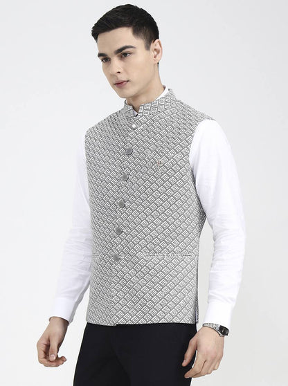 White Printed Regular Fit Waistcoat | Wyre