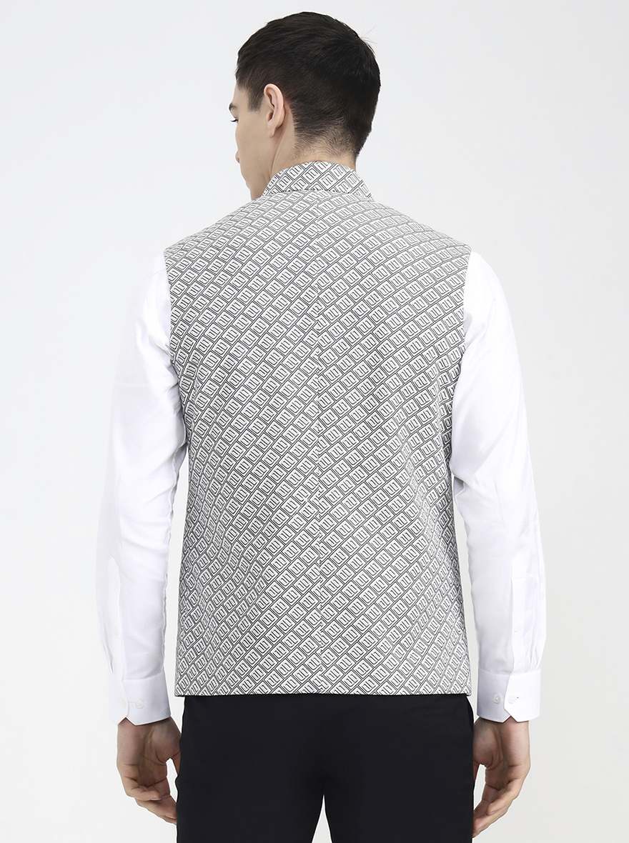White Printed Regular Fit Waistcoat | Wyre