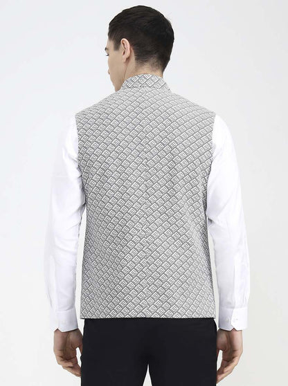 White Printed Regular Fit Waistcoat | Wyre