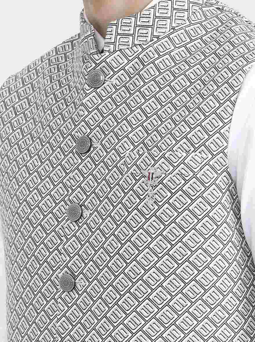White Printed Regular Fit Waistcoat | Wyre
