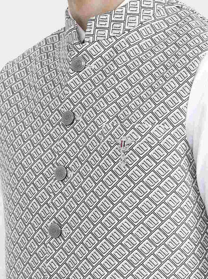 White Printed Regular Fit Waistcoat | Wyre