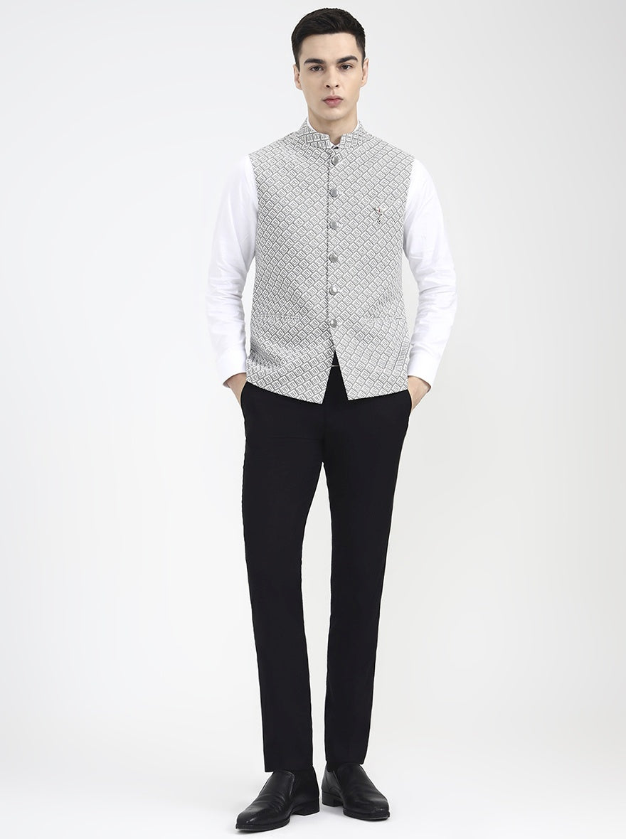 White Printed Regular Fit Waistcoat | Wyre