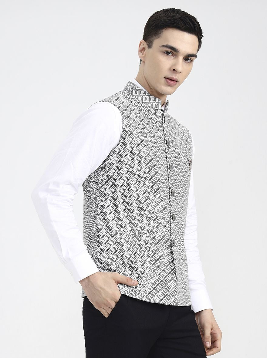 White Printed Regular Fit Waistcoat | Wyre