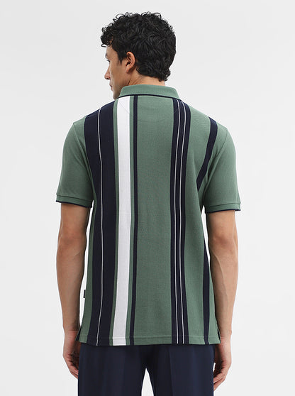 Green & Navy Striped Slim Fit Polo T-Shirt | JadeBlue