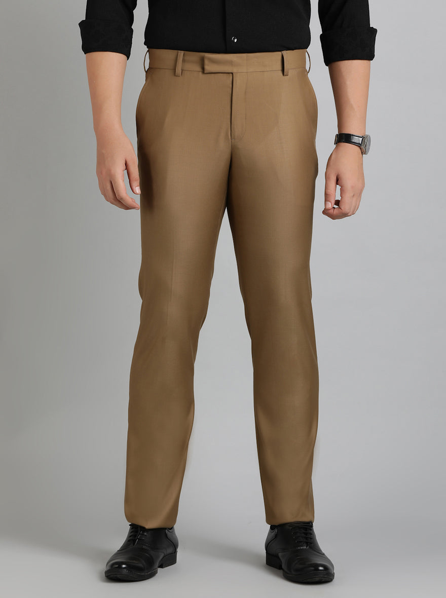 Khaki Solid Slim Fit Formal Trouser | Metal