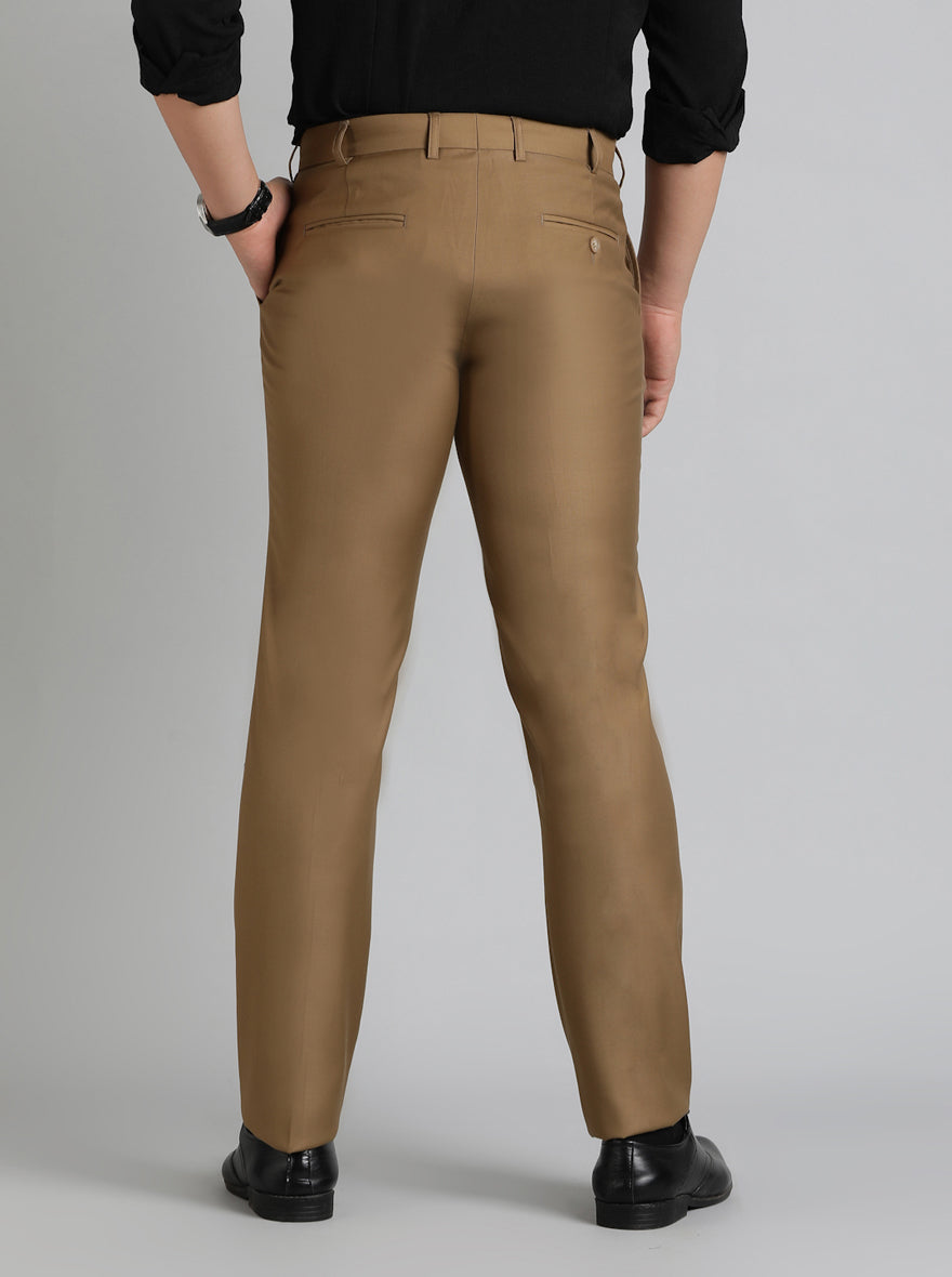 Khaki Solid Slim Fit Formal Trouser | Metal