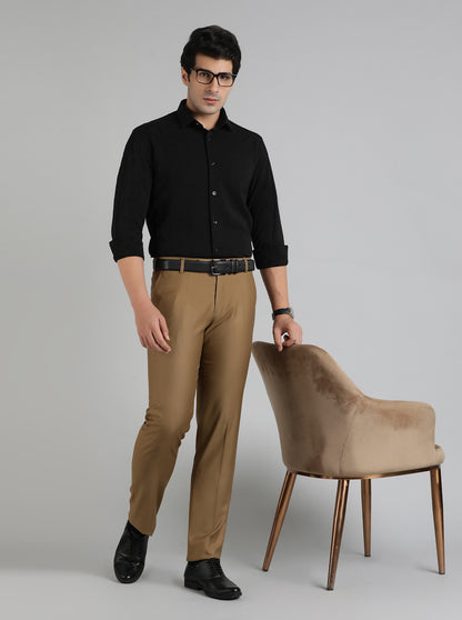 Khaki Solid Slim Fit Formal Trouser | Metal
